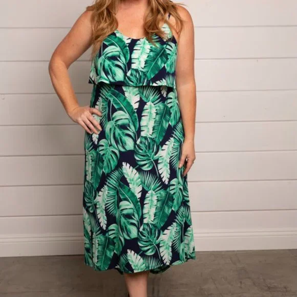 White Birch Dresses | Plus/ Reg White Birch Navy Green Palm Leaf Dress | Color: Green | Size: 3X | Rubiesjewels's Closet
